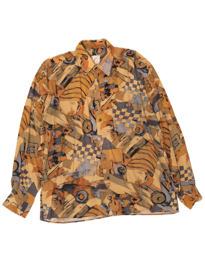 Cămașă pentru bărbați VINTAGE cu model abstract Mărimea 41/42 Viscoză mare maro