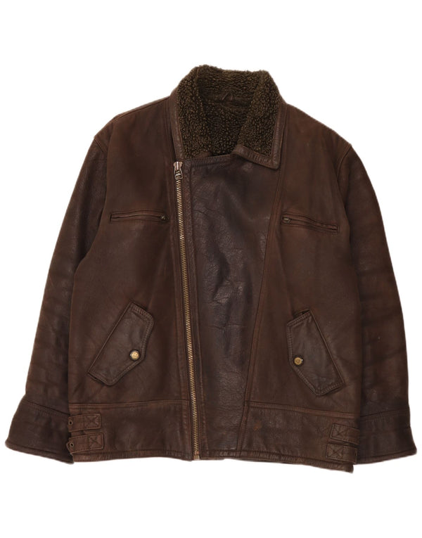 Jachetă din piele Sherpa pentru bărbați vintage UK 40 Maro mare