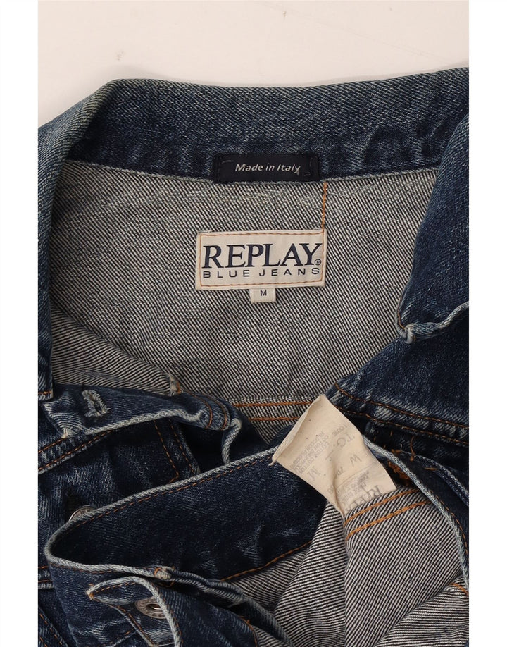 Jachetă de denim crop Replay pentru femei UK 12, bumbac albastru mediu