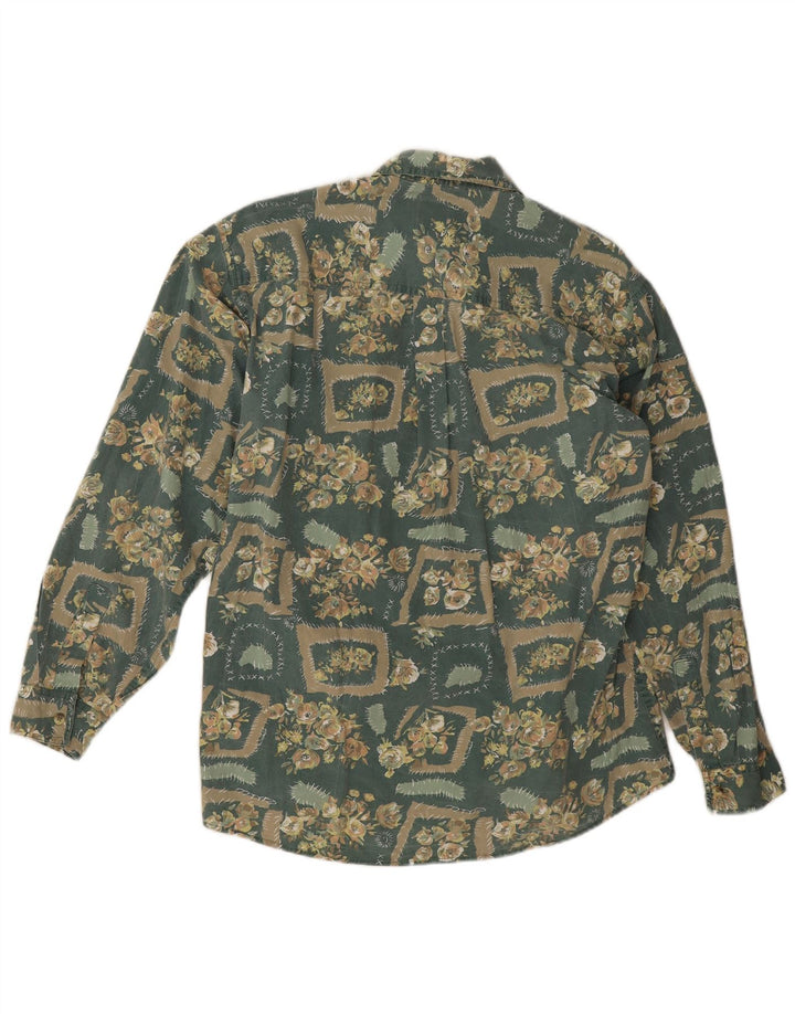 Cămașă vintage pentru bărbați, bumbac floral verde mediu