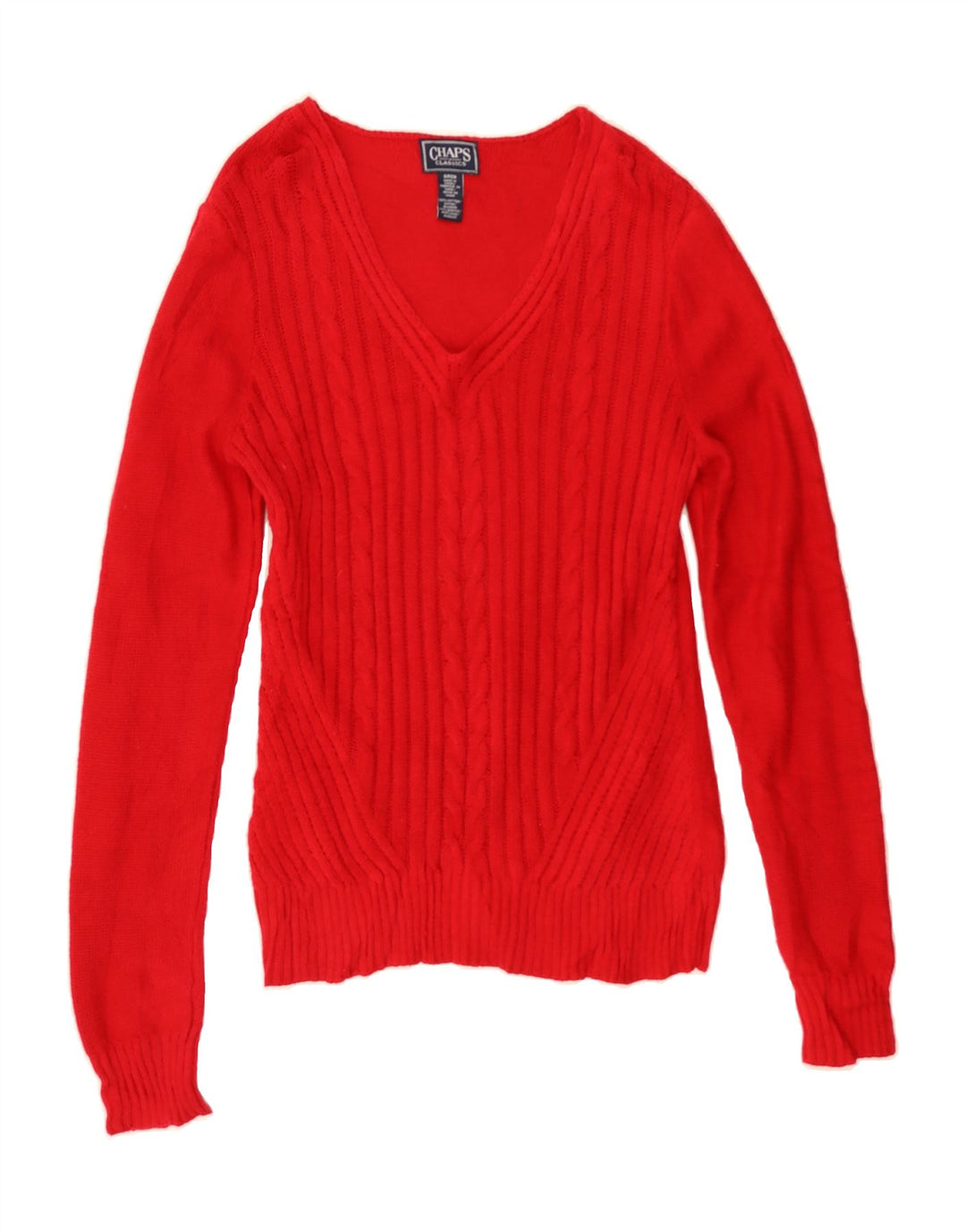 CHAPS Womens V-Neck Jumper Sweater UK 10 Small Red Cotton Vintage Chaps and Second-Hand Chaps from Messina Hembry 