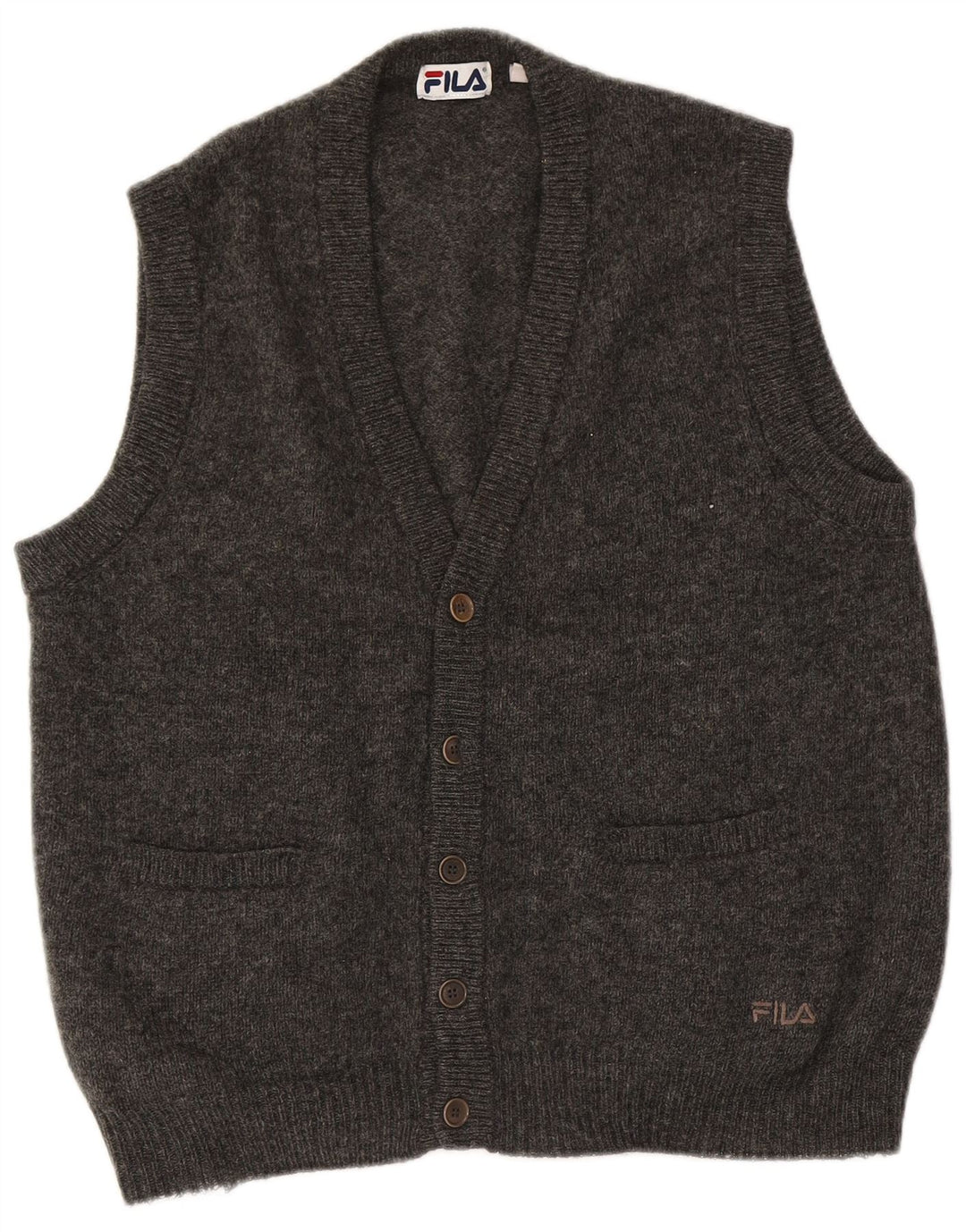 Pulover cardigan fără mâneci pentru bărbați Fila, lână gri mediu