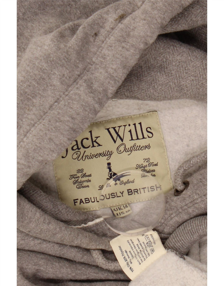 JACK WILLS Pulover cu glugă cu grafică pentru femei UK 14 mare bumbac gri