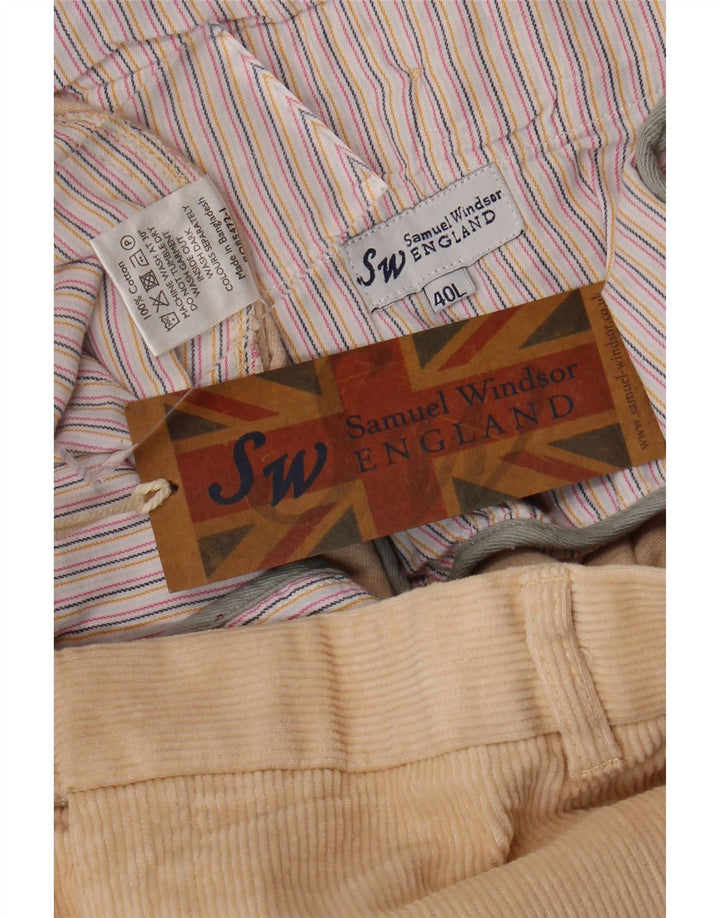 SAMUEL WINDSOR Pantaloni drepti pentru bărbați din velur L40 L33 bumbac bej