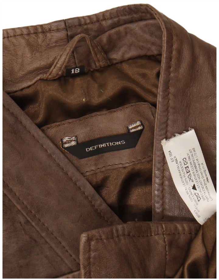 Jachetă motociclist din piele crop pentru femei VINTAGE UK 18 XL din piele maro