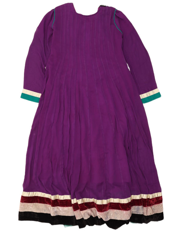 Rochie maxi vintage cu mâneci lungi pentru femei UK 16, mare, mov, bloc de culoare