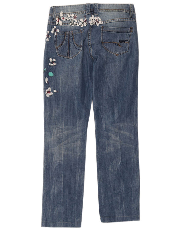 Blugi drepti cu grafic pentru femei Desigual W28 L29 Bumbac Floral Albastru