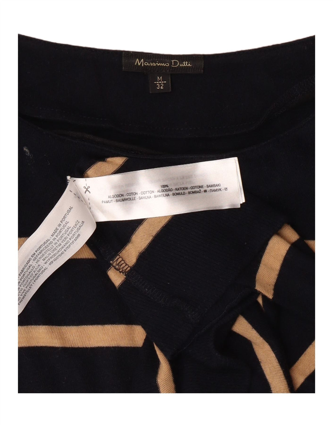 MASSIMO DUTTI Womens Top 3/4 Sleeve UK 12 Medium Navy Blue Striped Cotton