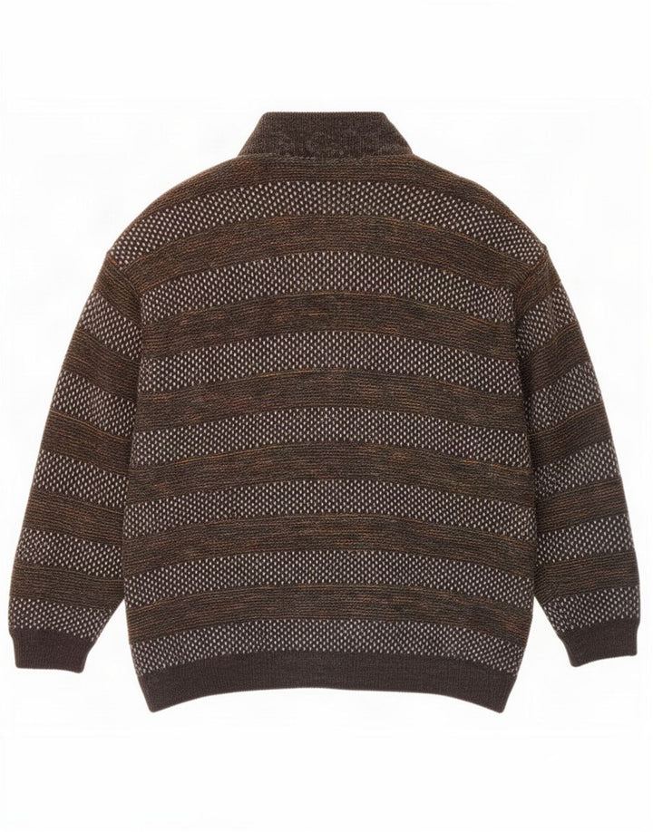 Jachetă Bomber Vintage pentru bărbați din tricot UK 42 XL maro cu dungi