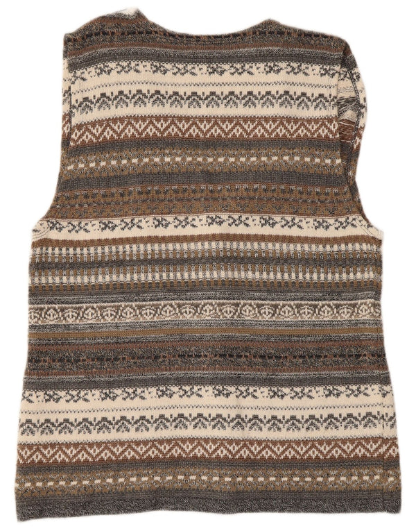 Pulover Cardigan fără mâneci Vintage pentru femei UK 14 Medium Gri Geometric