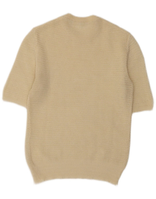 Pulover vintage pentru femei cu mânecă scurtă cu decolteu rotund și pulover UK 10 Mic Bej