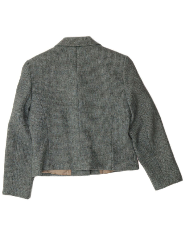 LAURA ASHLEY Jachetă Blazer Crop 3 Buttons pentru femei UK 12 Lână albastră medie