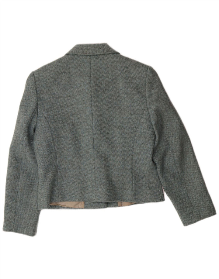 LAURA ASHLEY Jachetă Blazer Crop 3 Buttons pentru femei UK 12 Lână albastră medie