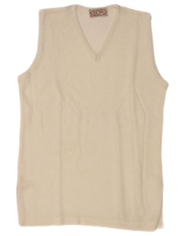 Vintage Womens Vest Tank Top UK 10 Small Off White Viscose