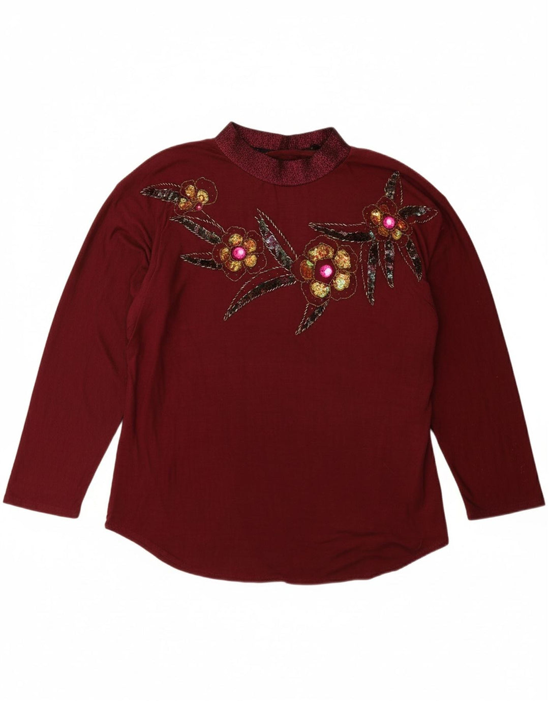 VINTAGE Top pentru femei cu mânecă lungă UK 14 mare Burgundy Floral