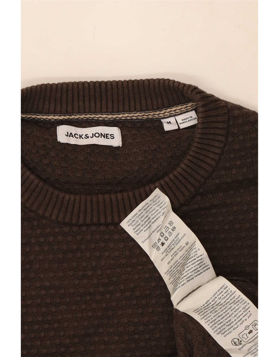 Pulover Jack & Jones pentru bărbați cu gât roșu, bumbac maro mediu