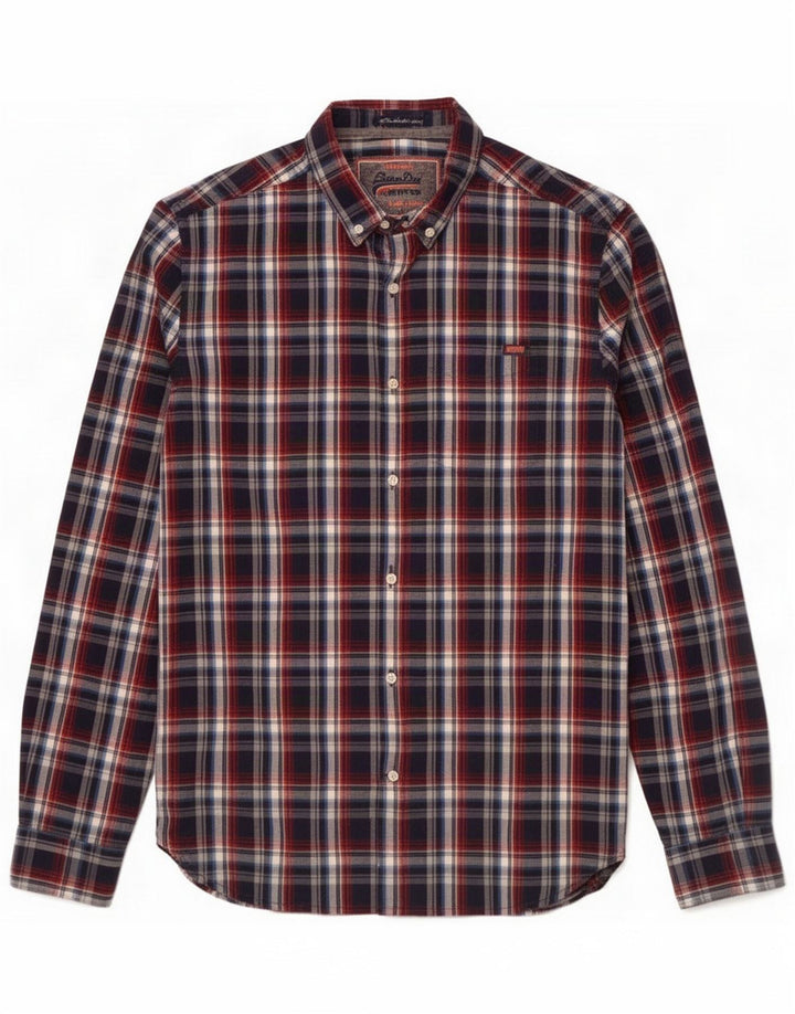 Cămașă de flanel pentru bărbați Superdry, bumbac cu carouri bleumarin mediu