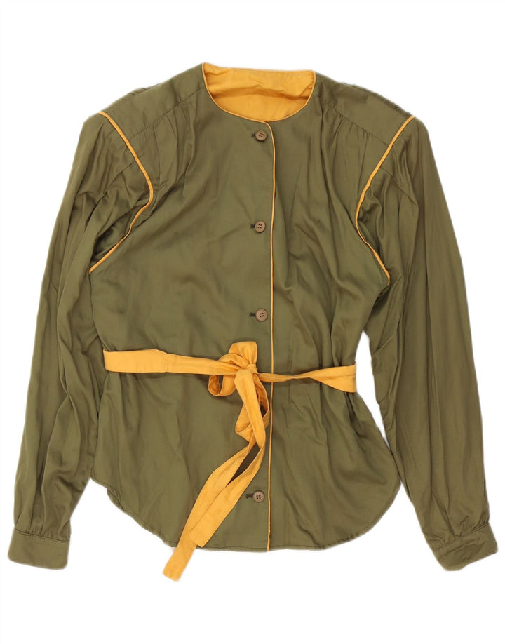 Bluză cămașă vintage pentru femei UK 12 verde mediu