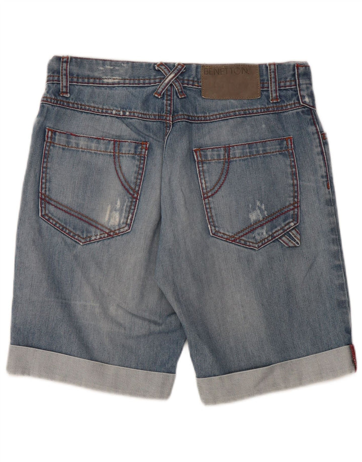 Pantaloni scurți din denim, învechiți, de damă Benetton, W30, albastru mediu