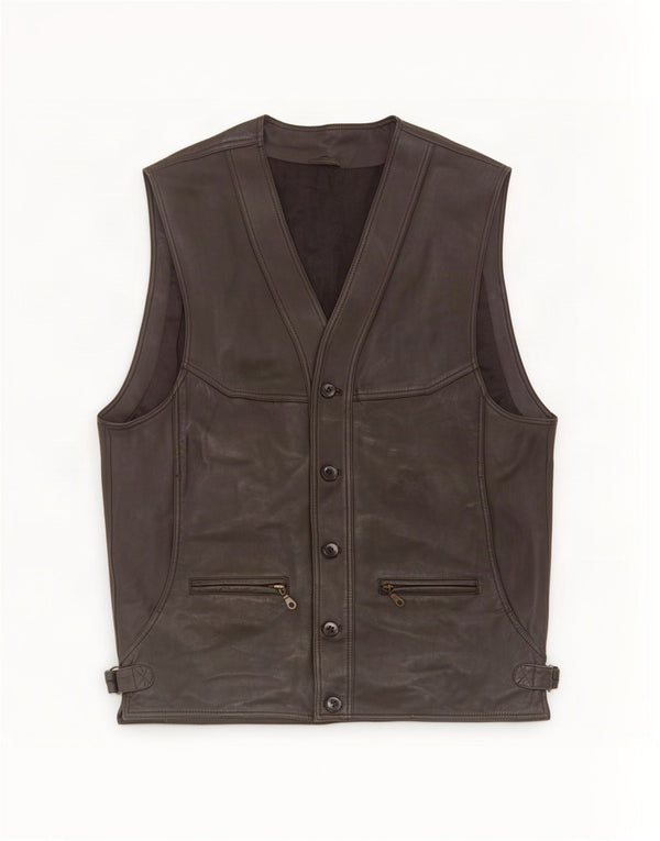 Vintage Mens Leather Gilet UK 38 Medium Black