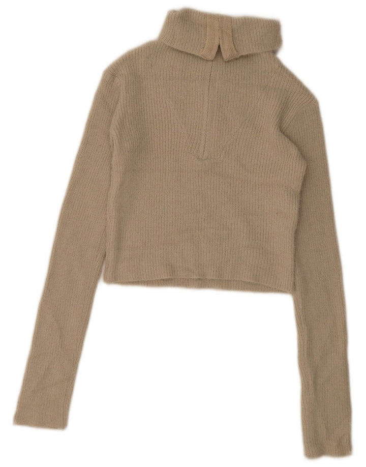 Pulover pentru femei Zara Crop, cu fermoar și gât, UK 12 Bej mediu