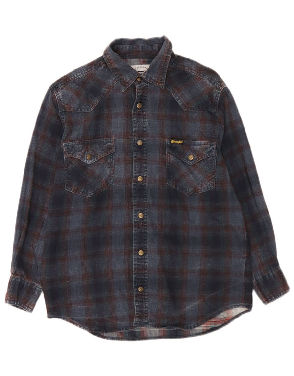 Cămașă Western Flannel Băieți Wrangler 12-13 ani, bumbac cu carouri albastru mediu