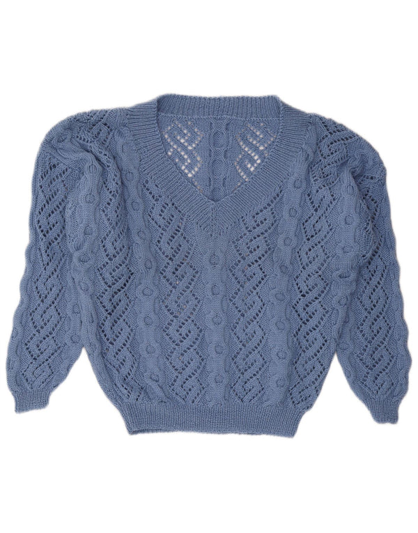 Pulover vintage pentru femei cu decolteu în V UK 16 Large Blue