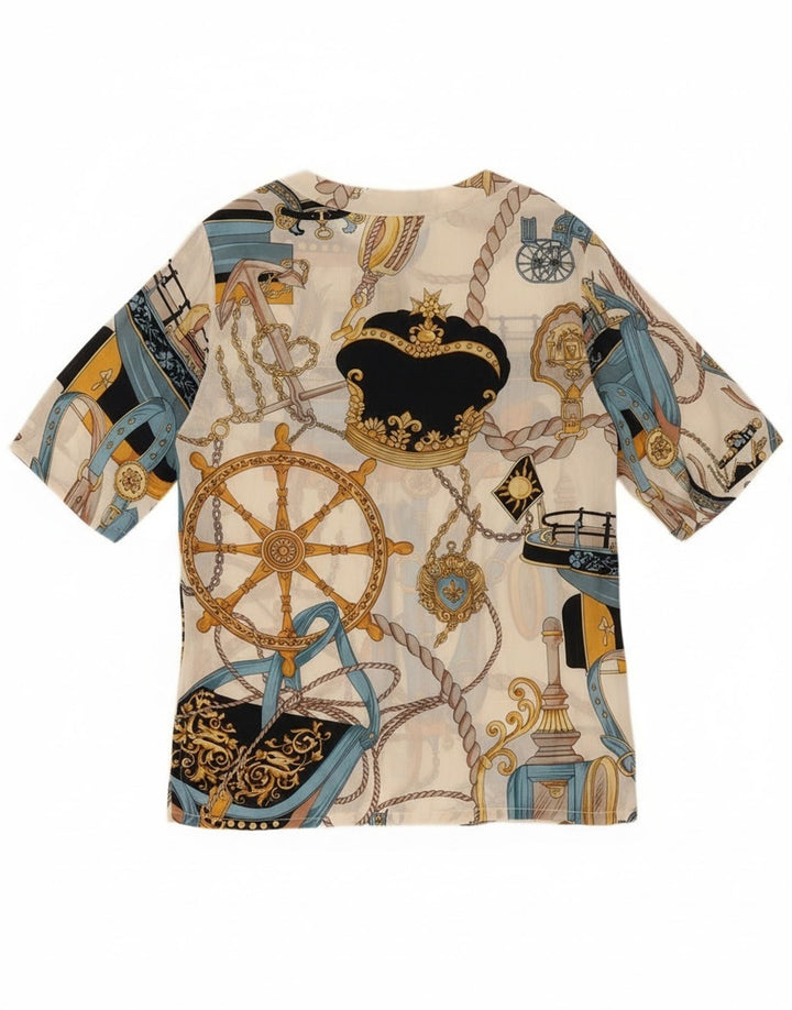 Bluză cămașă cu mânecă scurtă pentru femei vintage cu model abstract, UK 14, mare, albă