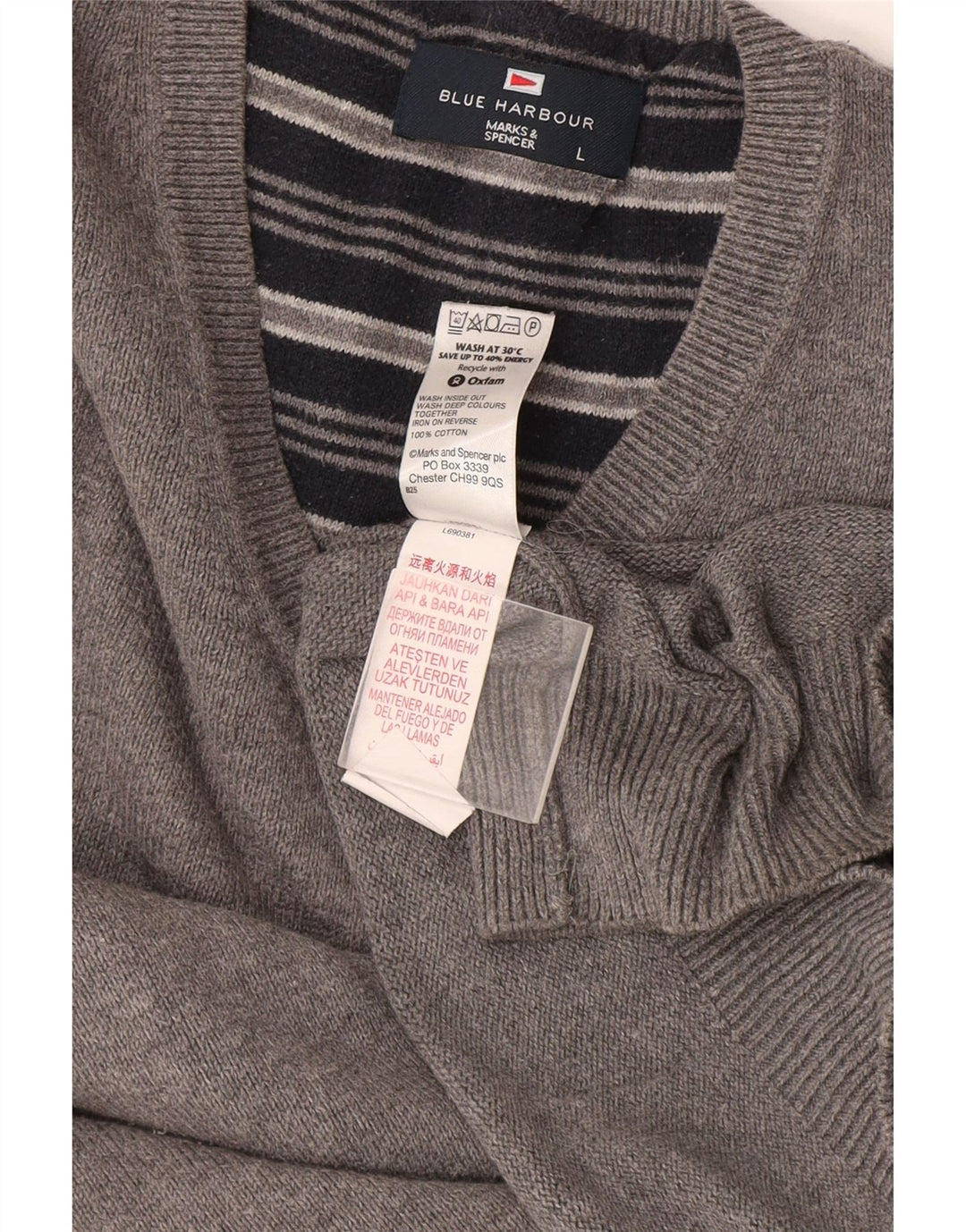 Pulover Marks & Spencer pentru bărbați, Blue Harbour, cu decolteu în V, din bumbac mare, gri