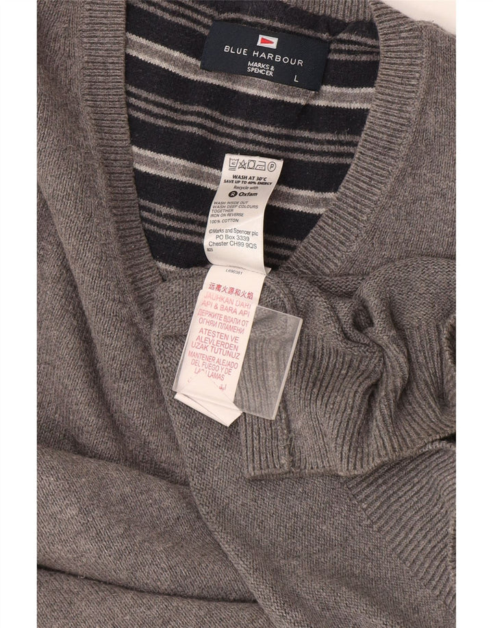 Pulover Marks & Spencer pentru bărbați, Blue Harbour, cu decolteu în V, din bumbac mare, gri