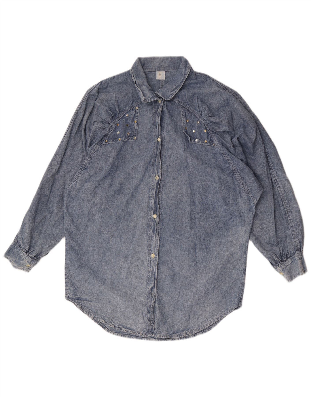 Cămașă vintage de denim supradimensionată pentru femei UK 14, bumbac albastru mediu