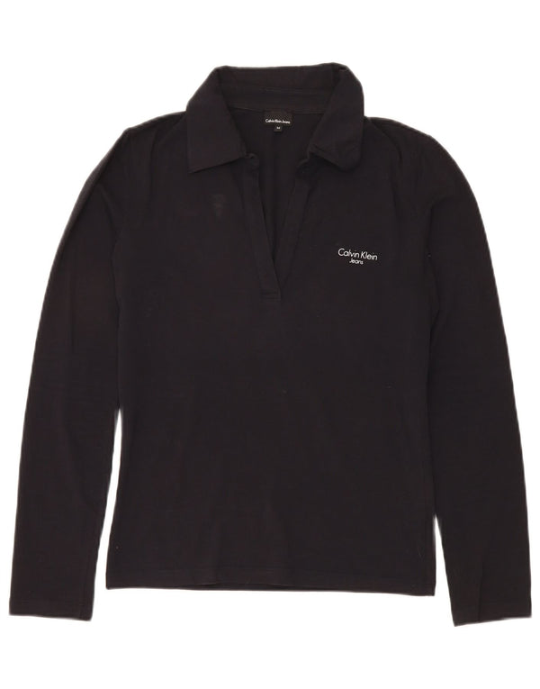 Cămașă polo Calvin Klein Jeans pentru femei cu mânecă lungă UK 14 Bumbac mediu negru