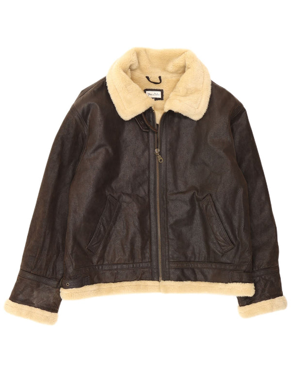Jachetă din piele vintage pentru bărbați Sherpa UK 38, maro mediu, bloc de culoare