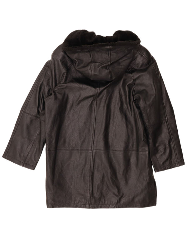 Palton de piele supradimensionat cu glugă pentru femei Joy EU 40 Medium Negru