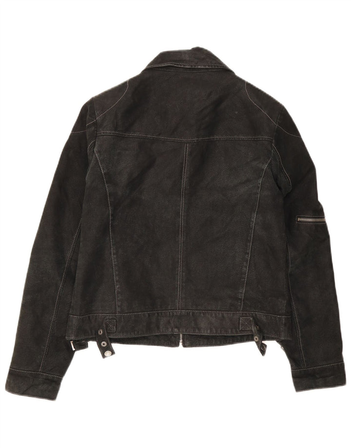 Jachetă vintage de piele intoarsa pentru femei UK 10 Mica, neagra