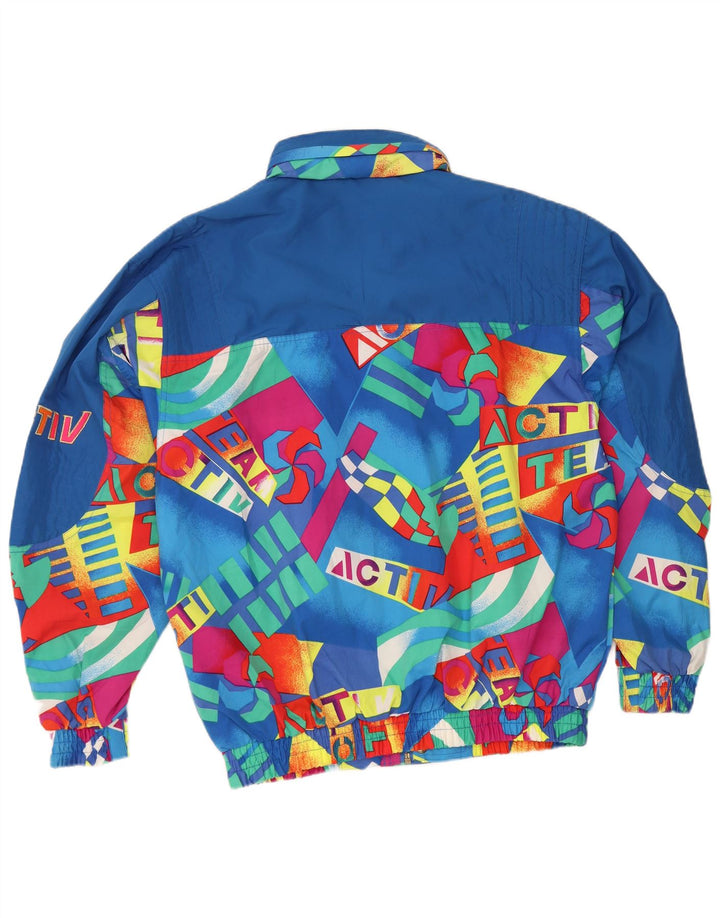 Active Mens Graphic Hooded Bomber Jacket UK 40 Large Blue Colourblock
