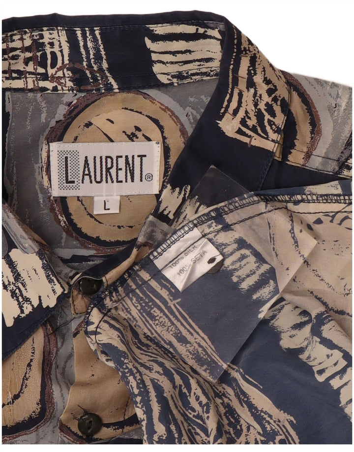 Cămașă cu mânecă scurtă pentru bărbați LAURENT, mare, din mătase geometrică, albastru