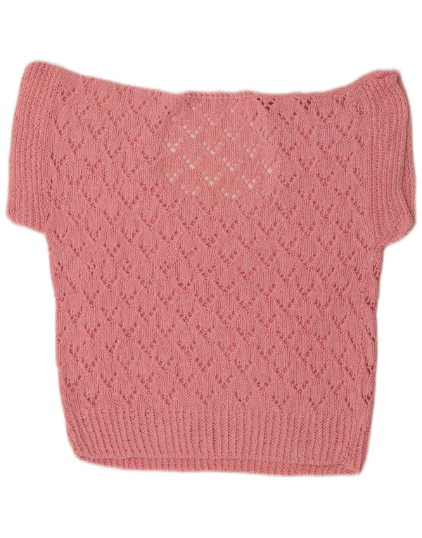 Pulover vintage pentru femei cu mânecă scurtă, cu gât de barcă, UK 16, mare, roz