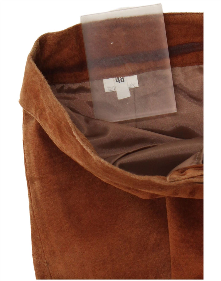 Fusta creion din piele intoarsa pentru femei vintage W28 piele maro medie