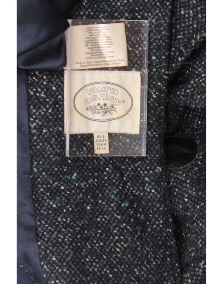 LAURA ASHLEY Womens Duffle Coat UK 8 Small Navy Blue Flecked Wool Vintage Laura Ashley and Second-Hand Laura Ashley from Messina Hembry 