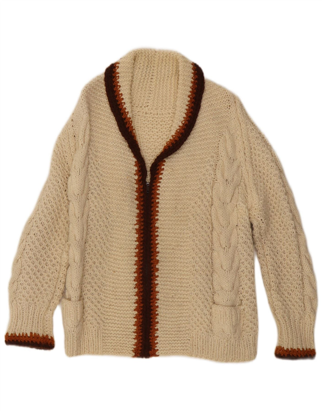 Pulover vintage cardigan pentru femei UK 14 Medium Off White Colorblock
