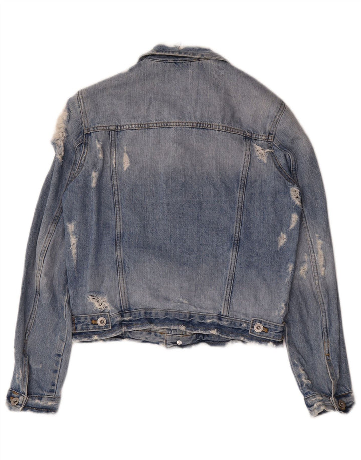 Jachetă de blugi distressed pentru femei Zara UK 10 Small Blue