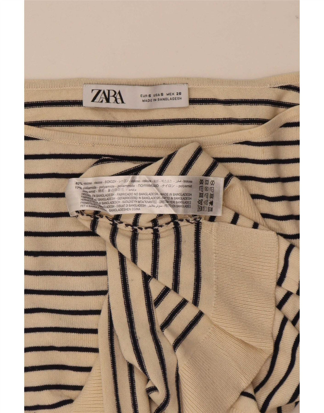 Top supradimensionat pentru femei Zara cu mânecă lungă UK 10 mic, bej, cu dungi nautice