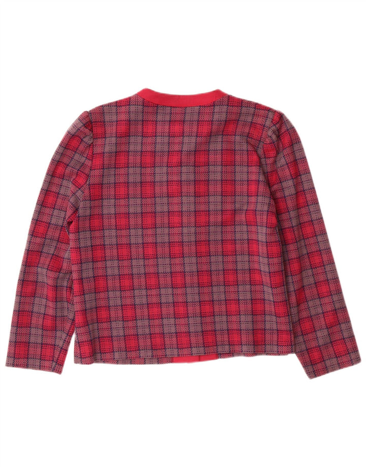 Jachetă vintage pentru femei, cu 5 nasturi, în carouri, UK 14, roz mediu