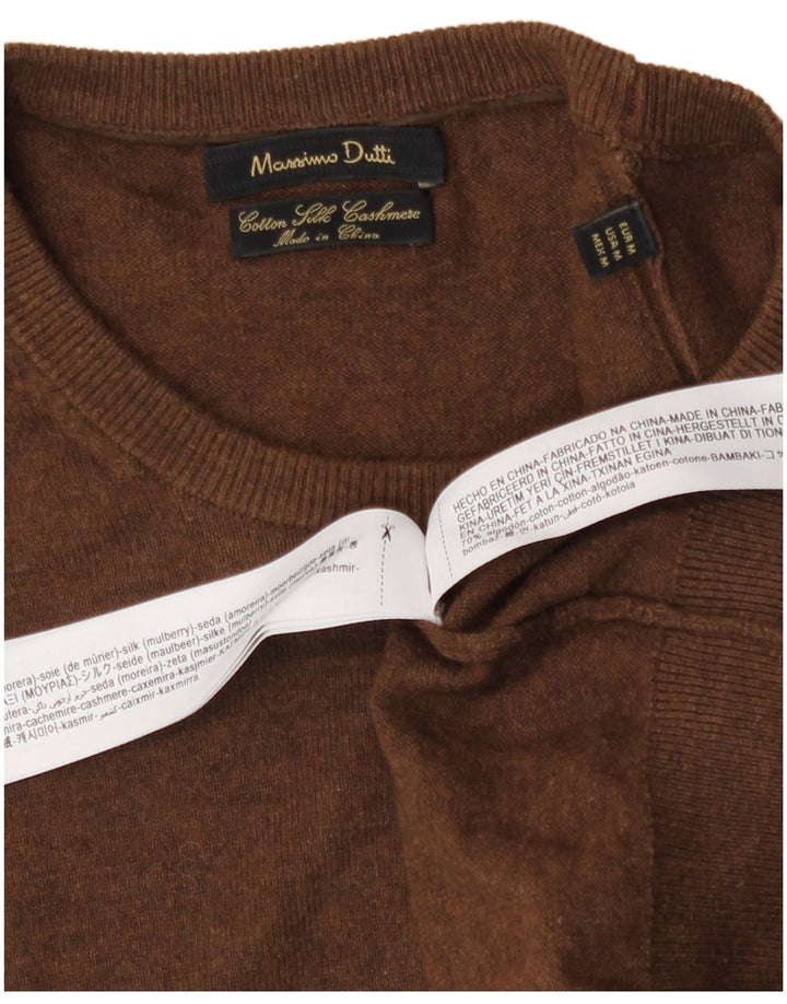 Pulover Massimo Dutti pentru bărbați cu gât roșu, bumbac maro mediu