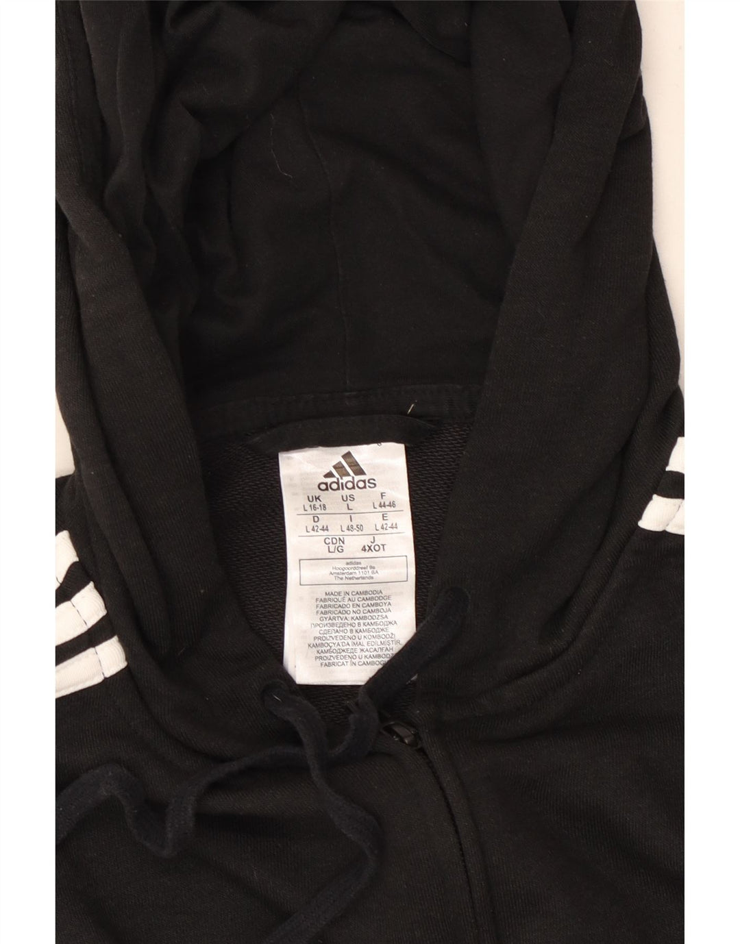 Pulover ADIDAS pentru femei cu fermoar, UK 16/18, bumbac mare negru