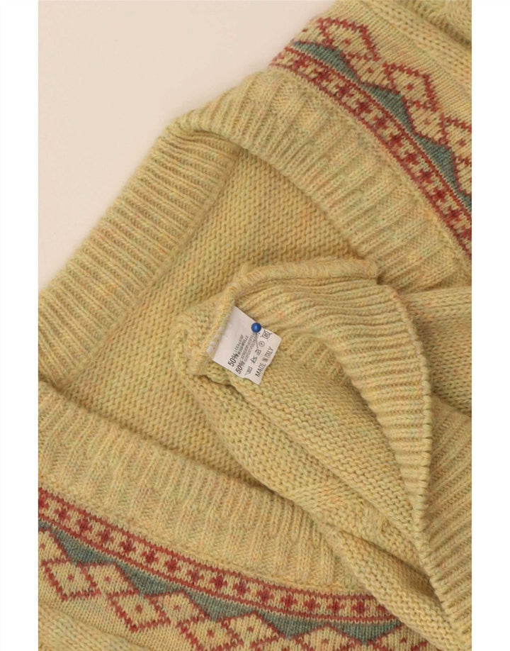 Pulover vintage pentru bărbați cu decolteu în V, lână geometrică mare, galbenă