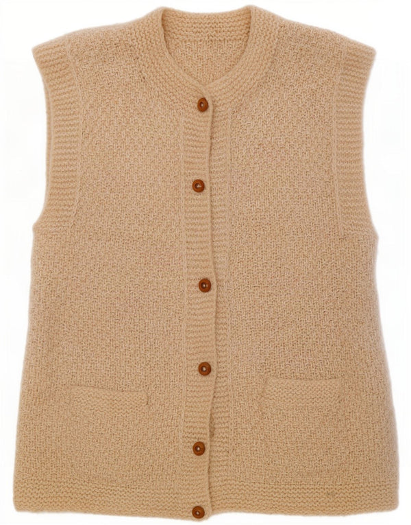 Pulover Cardigan fără mâneci Vintage pentru femei UK 14 Bej mediu