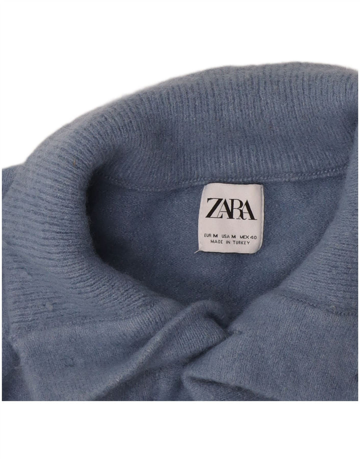 Pulover pentru bărbați Zara, cu gât cu nasturi, albastru mediu