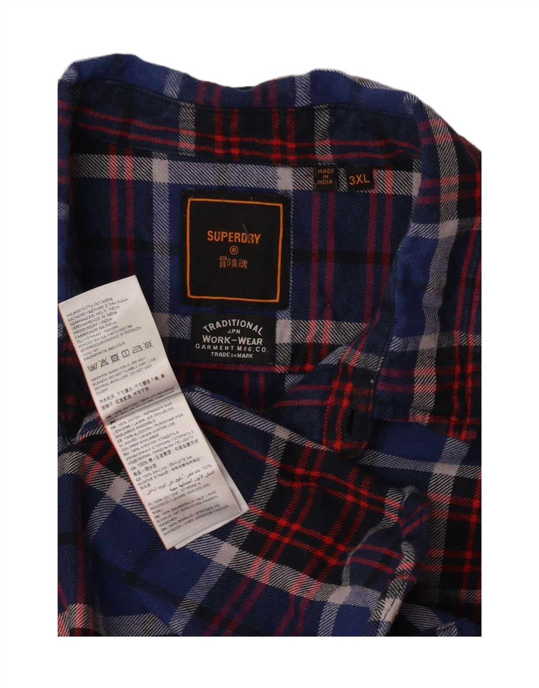 Cămașă pentru bărbați Superdry Flannel 3XL Blue Check Bumbac